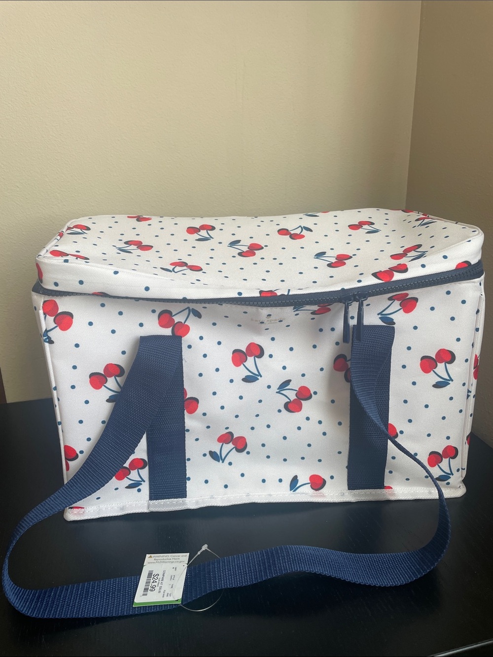 Kate Spade Insulated Cooler Bag Blue/White Cherries Polka Dot NWT